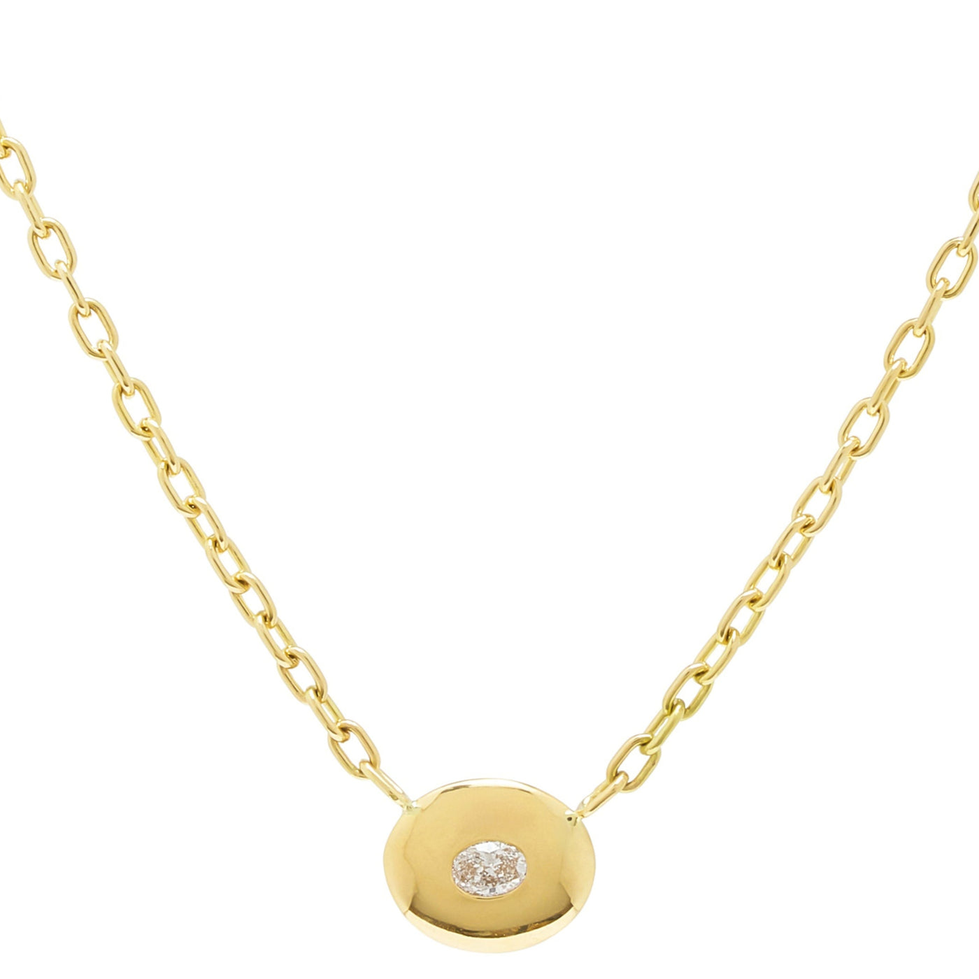 chunky bezel necklace with 0.15ct oval diamond