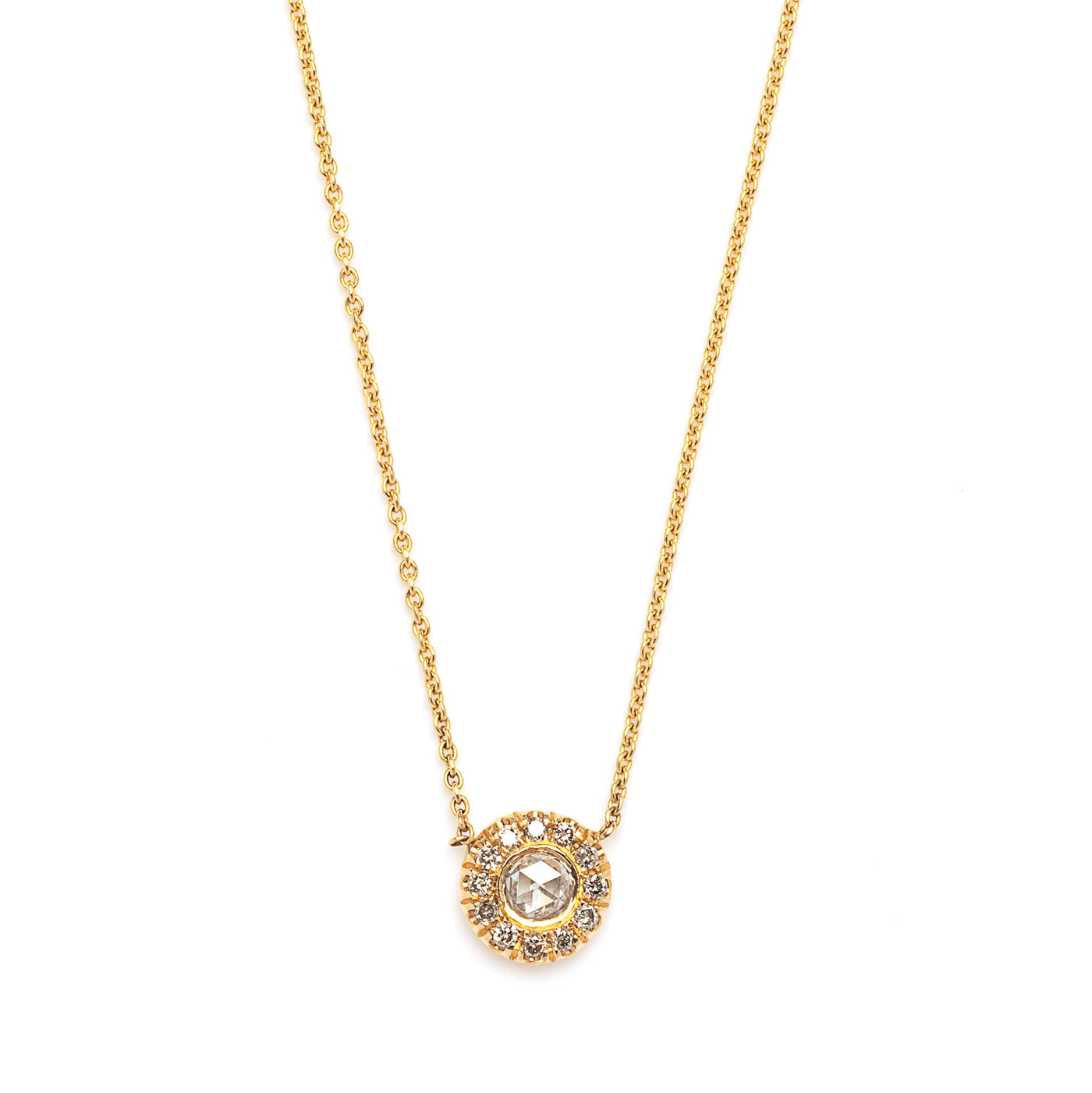 champagne rose cut with halo necklace