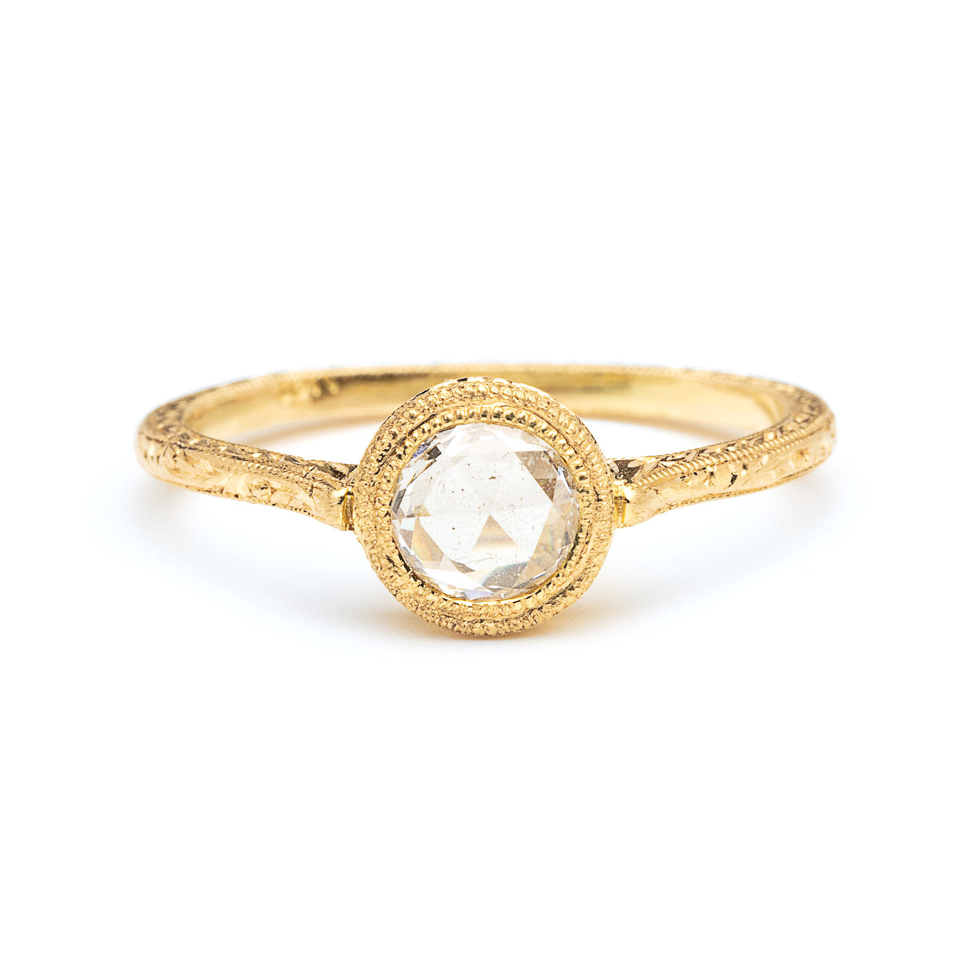 engraved cathedral ring - round rose cut