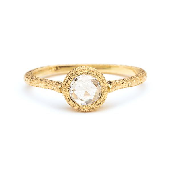 engraved cathedral ring - round rose cut