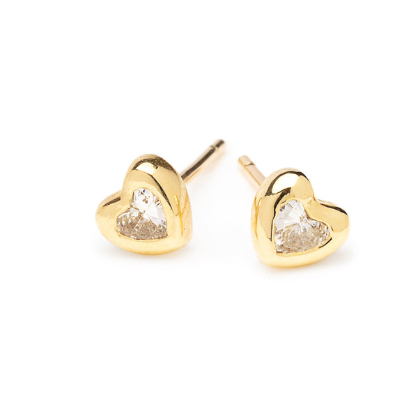 heart shaped diamond and gold studs