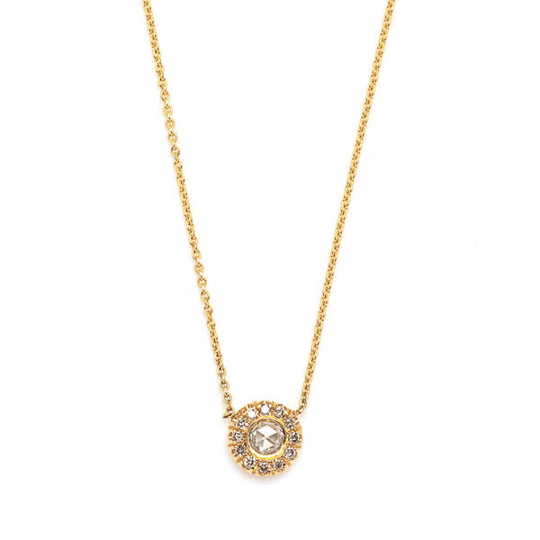 champagne rose cut with halo necklace
