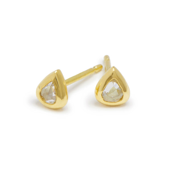 tiny rose cut pear diamond studs